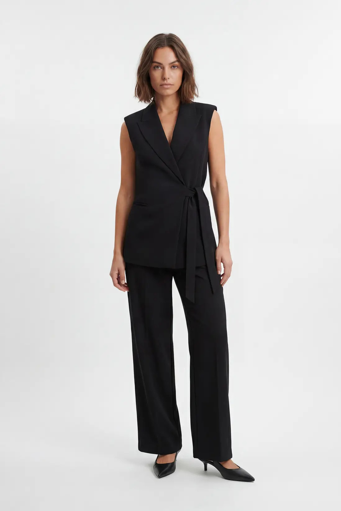 Soft Tailored Wrap Detail Sleeveless Blazer | Karen Millen