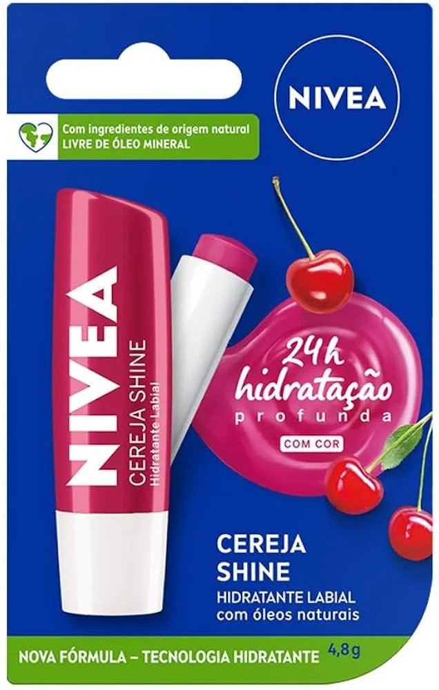 NIVEA Hidratante Labial Cereja Shine 4,8g - Cuidado e proteção para seus lábios por 24h, além... | Amazon (BR)