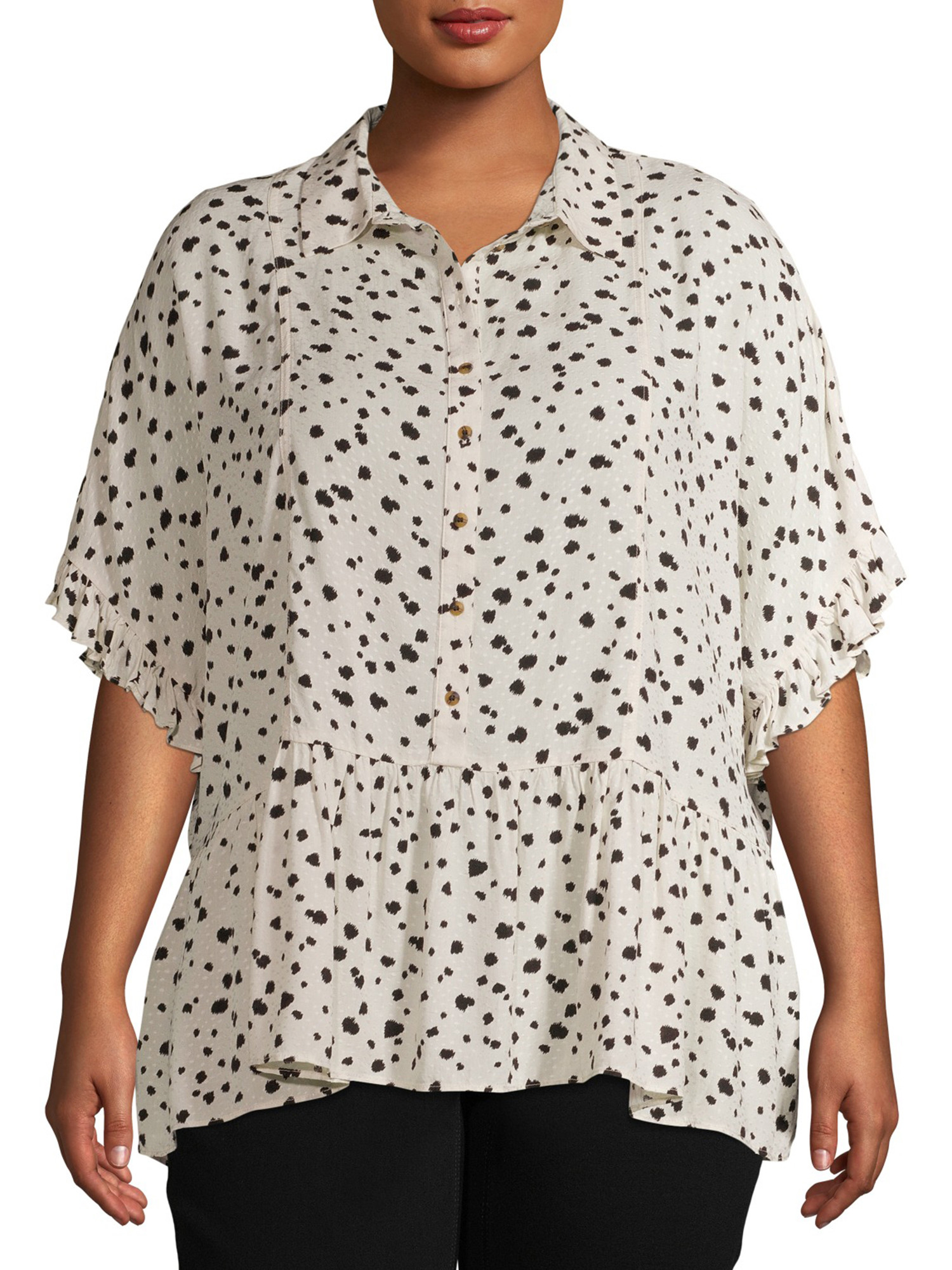 Terra & Sky Women’s Plus Button Front Woven Top With Peplum Bottom | Walmart (US)