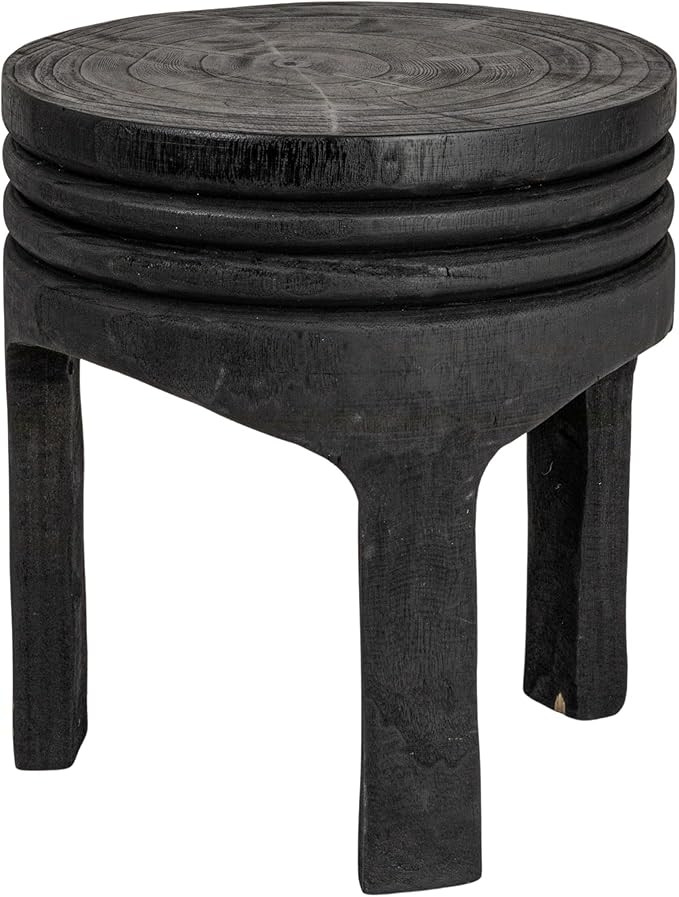 Creative Co-Op Round Paulownia Wood Carved Stool, Black | Amazon (US)