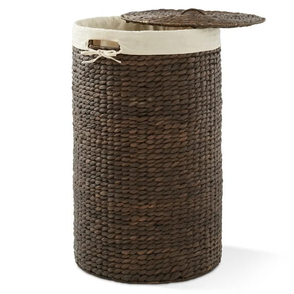 Casafield Round Laundry Hamper with Lid and Removable Liner Bag - Espresso, Woven Water Hyacinth ... | Walmart (US)