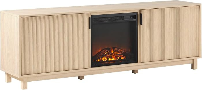 Walker Edison Arundo Reeded TV Stand with Fireplace & Storage, 70" Fireplace, Coastal Oak | Amazon (US)