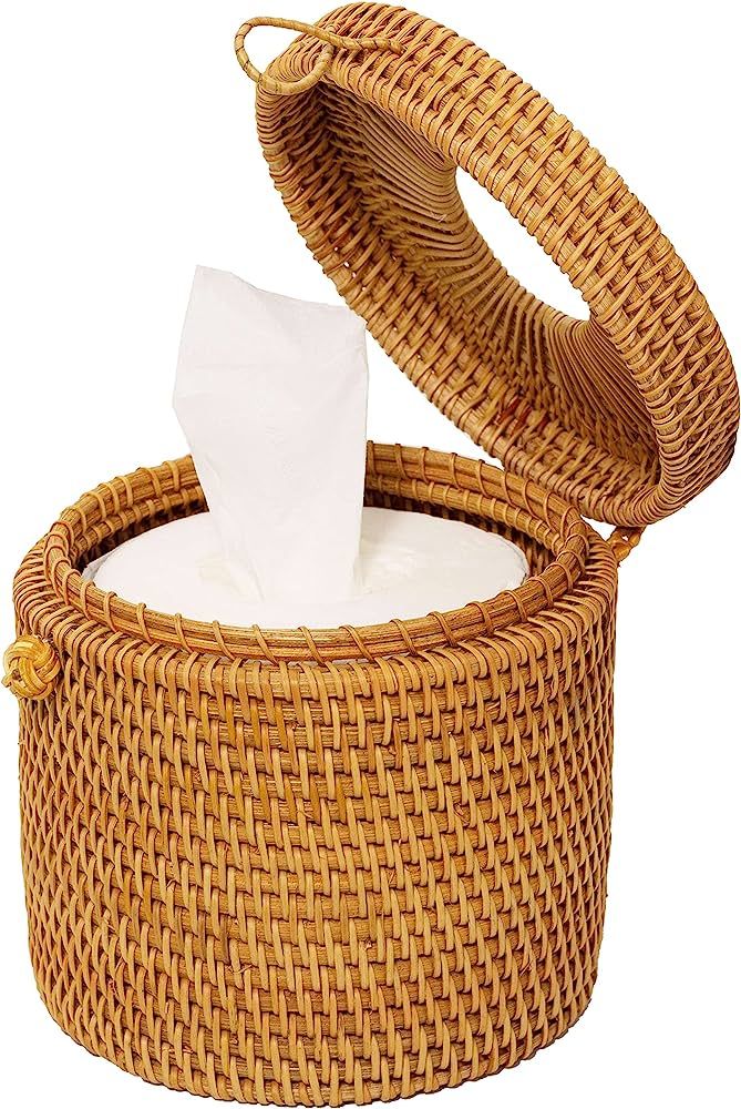 Rattan Tissue Box Toilet Paper Cover Wicker Decorative Holders with Lid 5.9 Dia X 5.5 H in for St... | Amazon (US)