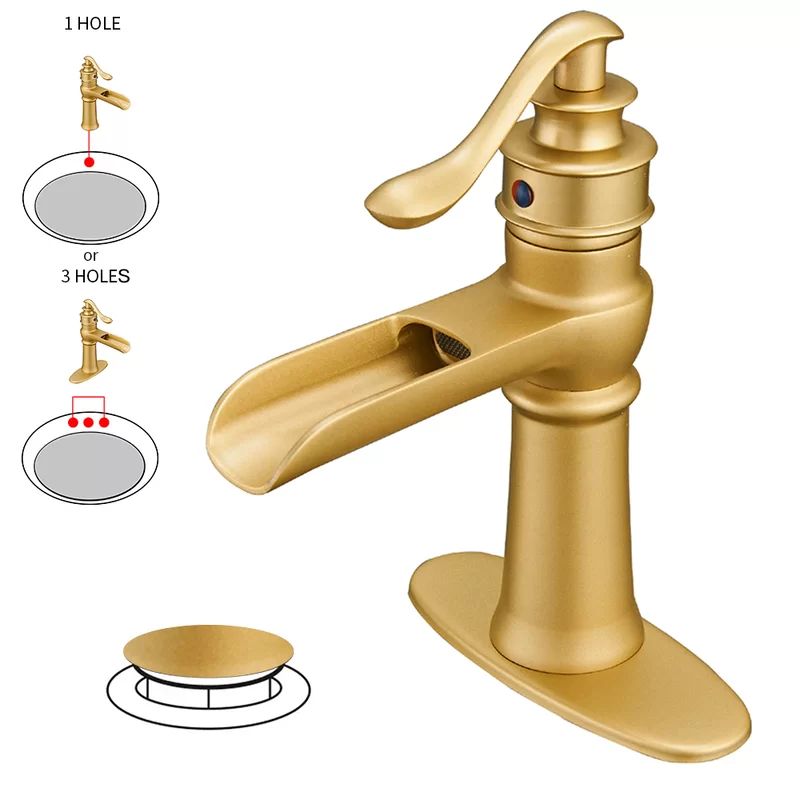8135-BG-2 Brushed Gold Single Hole Bathroom Faucet with Drain Assembly | Wayfair North America