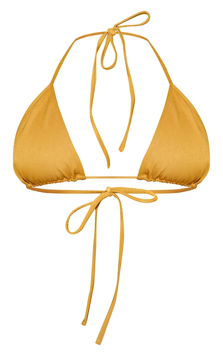 Mustard Denim Look Triangle Bikini Top | PrettyLittleThing UK