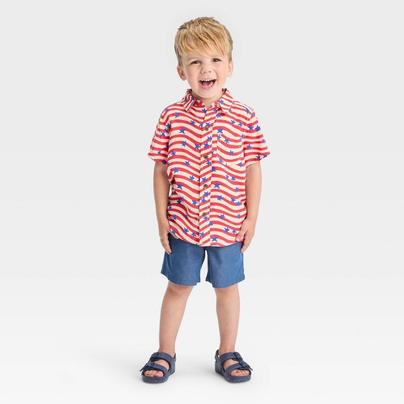 Toddler Boys' Short Sleeve Challis Shirt and Broadcloth Shorts Set - Cat & Jack™ Red/Blue | Target