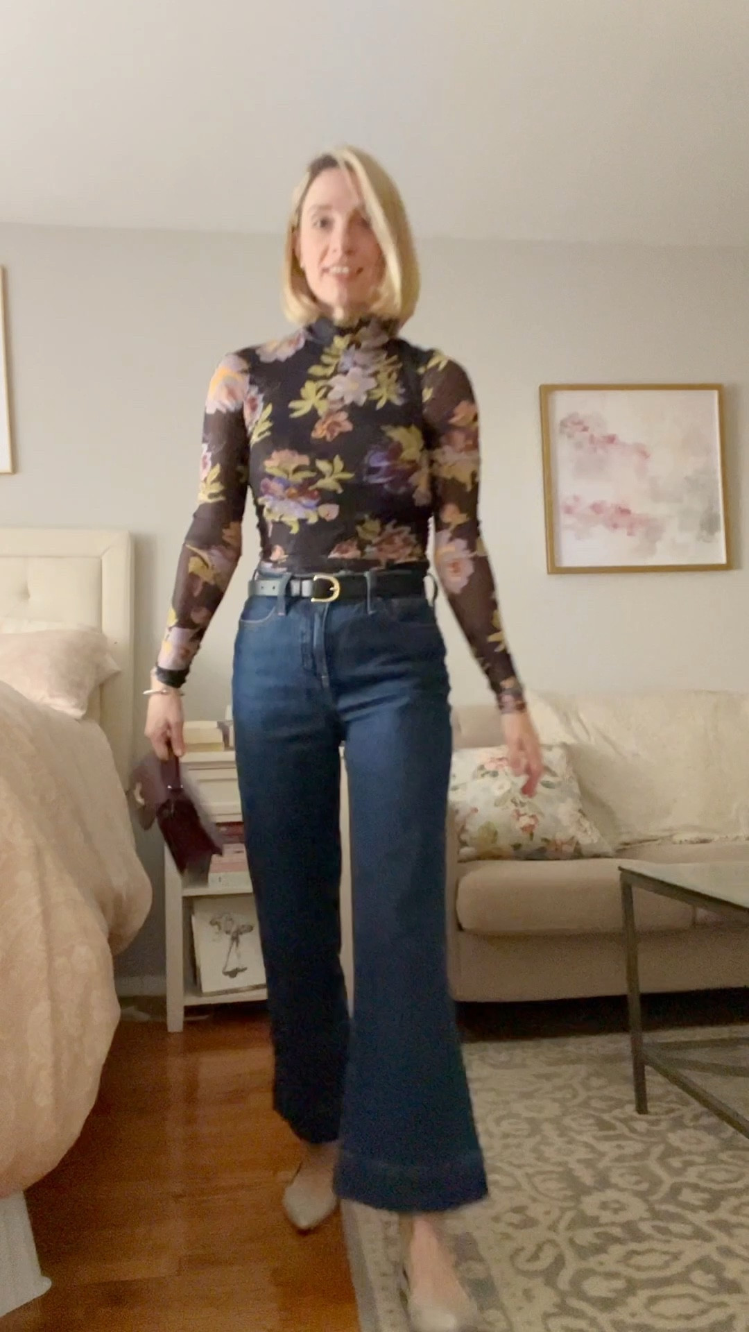 Winter outfit. Floral sheer turtleneck. Going out outfit
*wearing a size XS in top (would buy normal size however the small was sold out but the XS still fits and isn’t tight) 
.
.
.
… 

#LTKStyleTip #LTKWatchNow #LTKSaleAlert