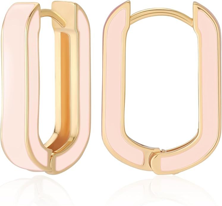 MESOVOR 18K Gold Plated Enamel Color Hoop Earrings, U-Shaped Small Lightweight Trendy Summer Colo... | Amazon (US)