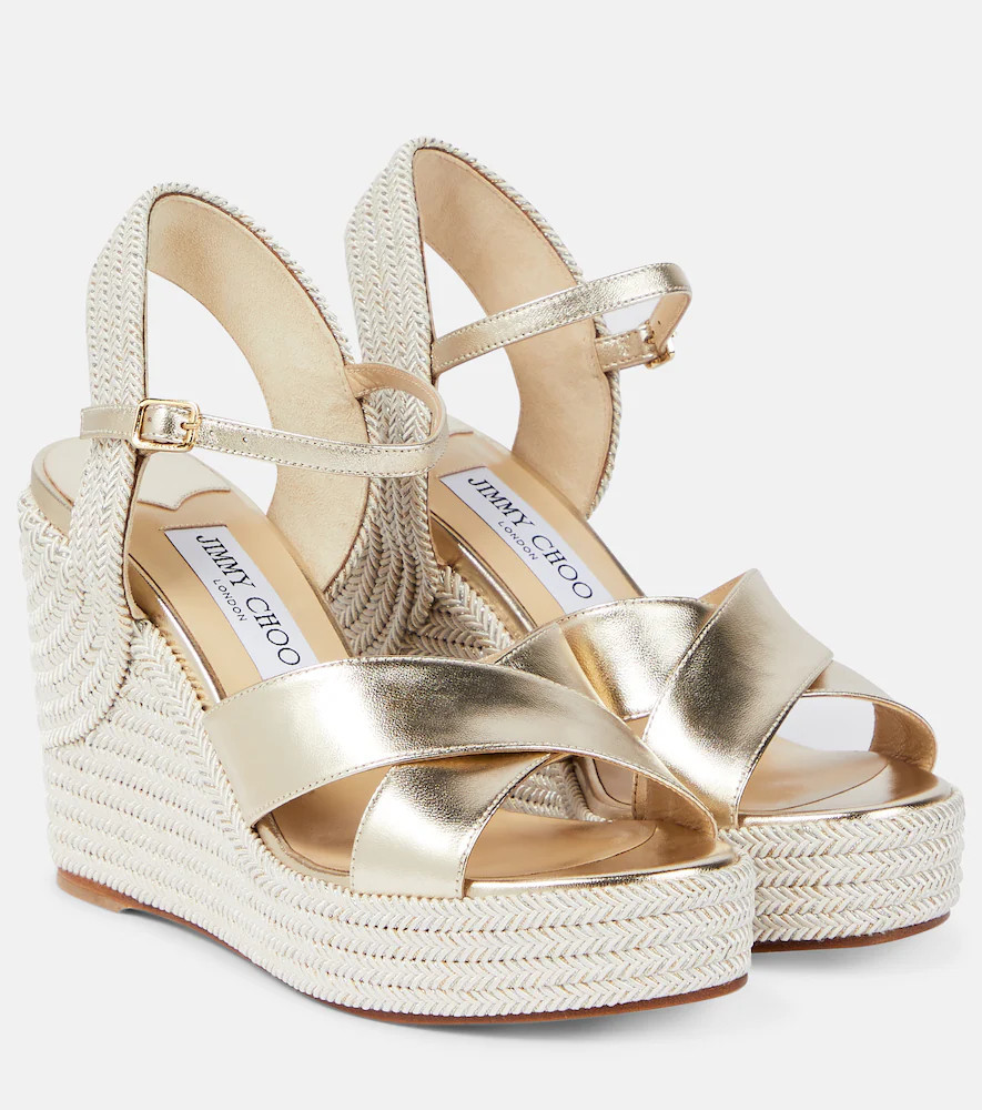 Jimmy Choo Dellena 100 metallic leather wedge sandals | Mytheresa (US/CA)