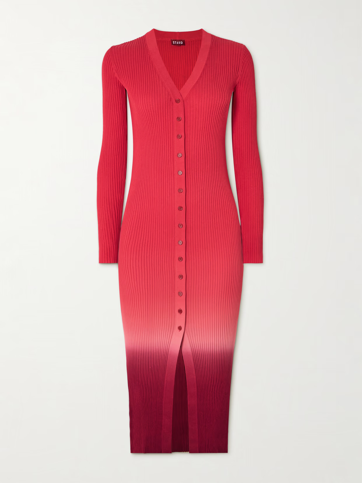 STAUD - Shoko Dégradé Ribbed-knit Midi Dress - Multi | NET-A-PORTER (US)