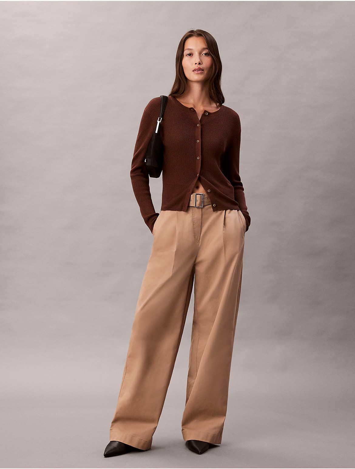 Calvin Klein Women's Belted Tailored Pants - Brown - 8 | Calvin Klein (US)
