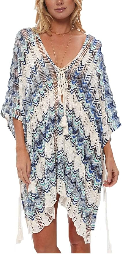 Wander Agio Beach Swimsuit for Women Sleeve Coverups Bikini Cover Up Net | Amazon (US)