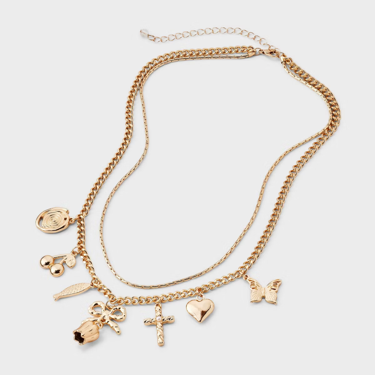 Mixed Tulip and Box Charm Multi-Strand Necklace - Universal Thread™ Gold: Lobster Claw Clasp, 1... | Target