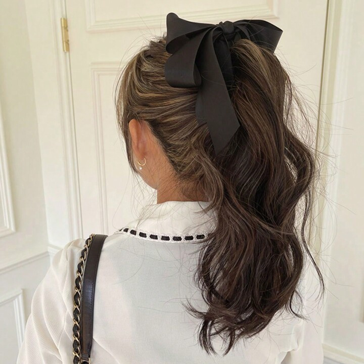 1pc Women Black Satin Fabric Banana Clip, Stylish And Elegant Multi-Layered Ribbon Bow Vertical C... | SHEIN