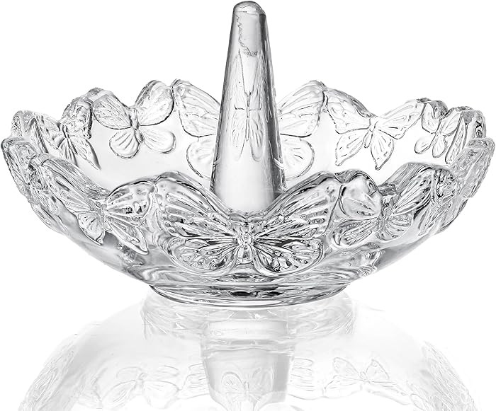 H&D HYALINE & DORA Clear Crystal Ring Holder with Butterfly Pattern, Engagement Glass Ring Dish J... | Amazon (US)