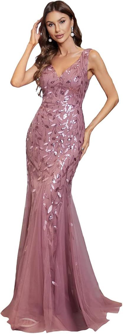 Ever-Pretty Women's Double V-Neck Sleeveless Mermaid Dress Evening Maxi Dress 7886 | Amazon (US)