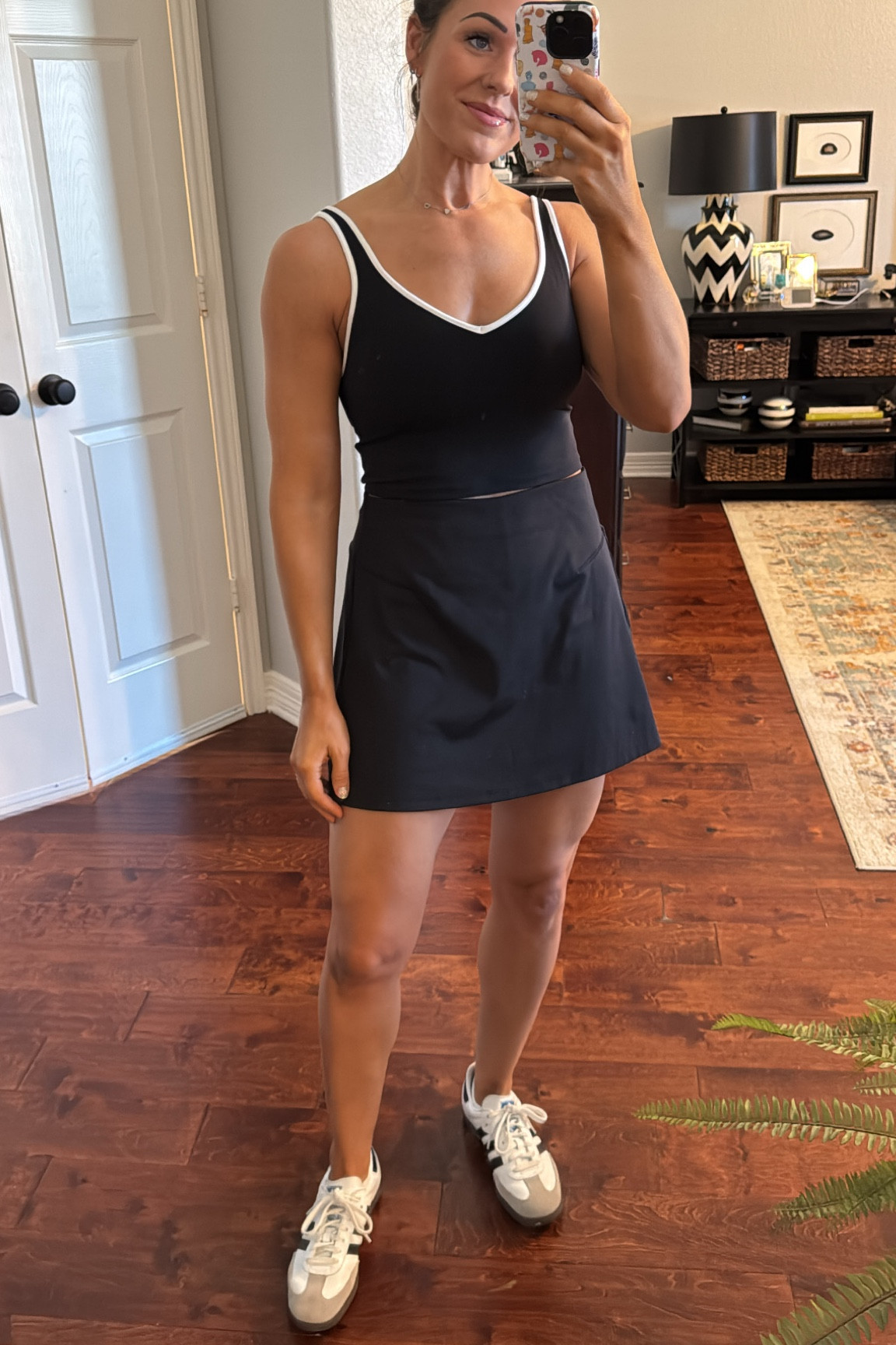 Casual mom on the go outfit athleisure workout clothes dri fit skort styling adidas sambas active wear

#LTKActive #LTKFindsUnder50 #LTKShoeCrush