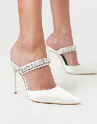 Truffle Collection Bridal heeled mules with pearl embellishment in white | ASOS (Global)