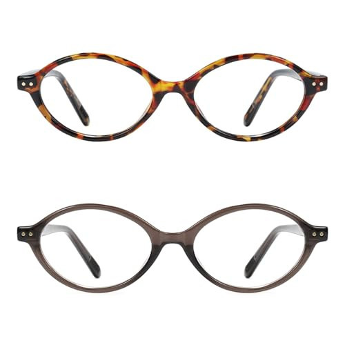 2pack Oval Blue Light Blocking Glasses for Women Men, Small 90s Retro Oval Frame Bluelight Glasses for Gaming/Computer/Screen(Whiskey Tortoise Crystal Smoky Brown) | Amazon (US)