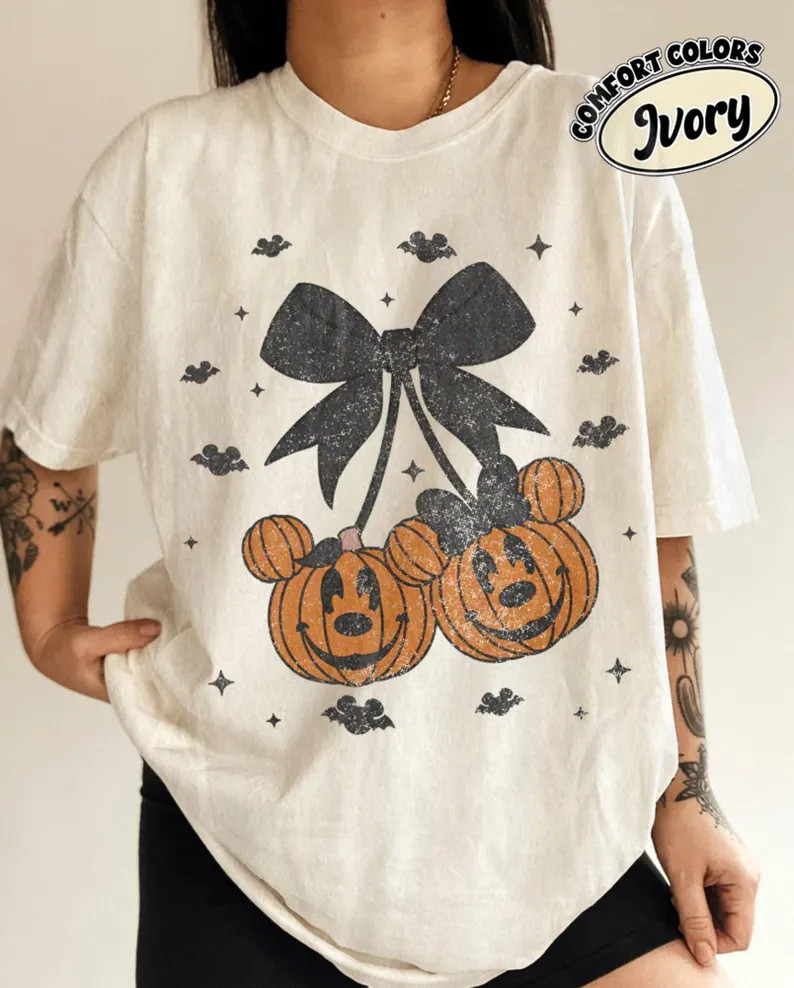 Disney Mickey Pumpkin Coquette Shirt, Minnie Pumpkin Halloween Comfort Colors Tee, Pink Bow Disne... | Etsy (Global)