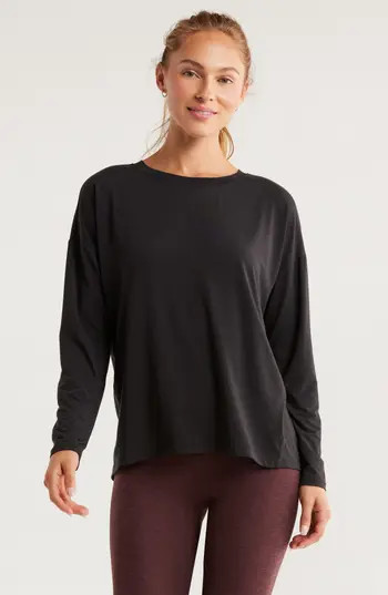 Zella Breathe Long Sleeve Split Back T-Shirt in Black at Nordstrom Rack, Size Small | Nordstrom Rack