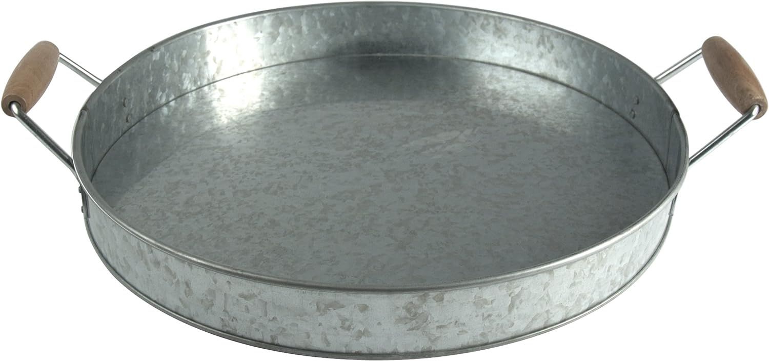 Artland 10371 Masonware Round Galvanized Metal Party Serving Tray with Wooden Handles, 19.5"" x 1... | Amazon (US)