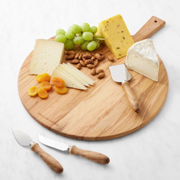 Olivewood Round Cheese Board with Cheese Knives | Williams-Sonoma