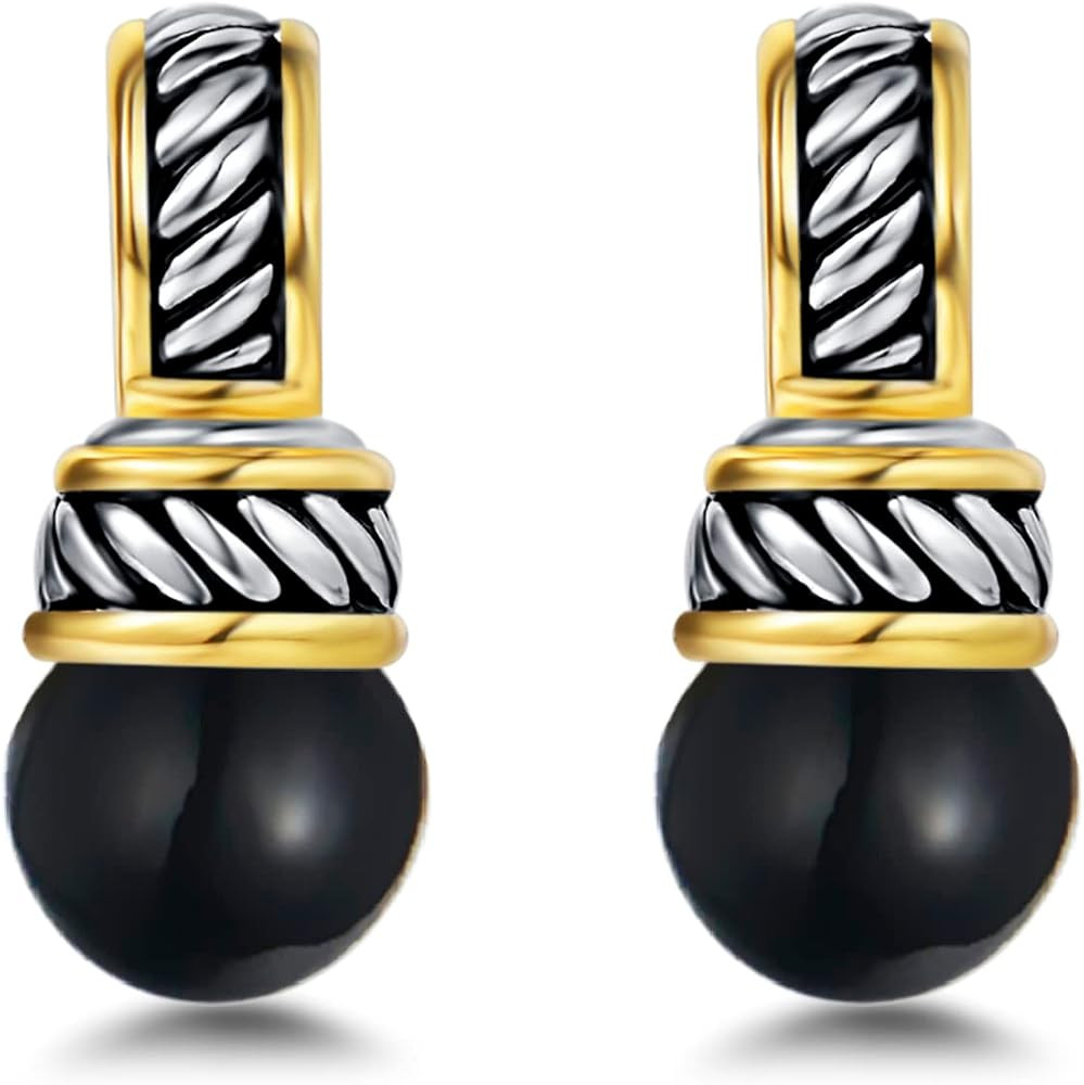 UNY JEWEL Jewelry Two Tone Twisted Wire Cable Imitation Pearl Designer Inspired Women Post Earrin... | Amazon (CA)