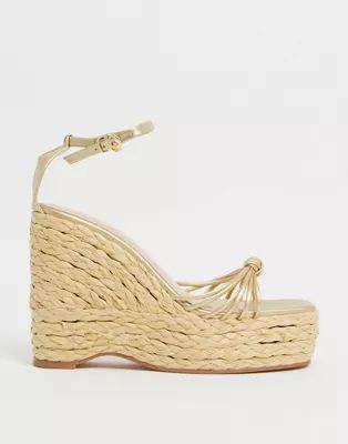 Simmi London Nadir skinny strap espadrille wedge sandals in gold | ASOS (Global)