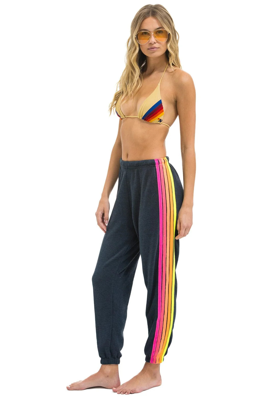 5 STRIPE SWEATPANTS - CHARCOAL // NEON | Aviator Nation