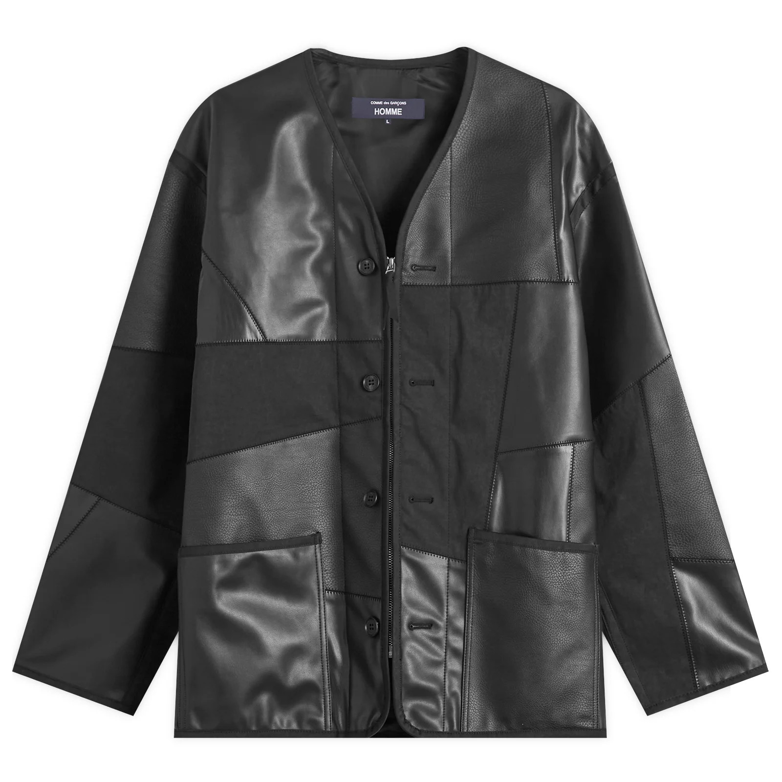 Comme des Garçons Homme Men's Leather Mix Jacket in Black, Size Medium | END. Clothing