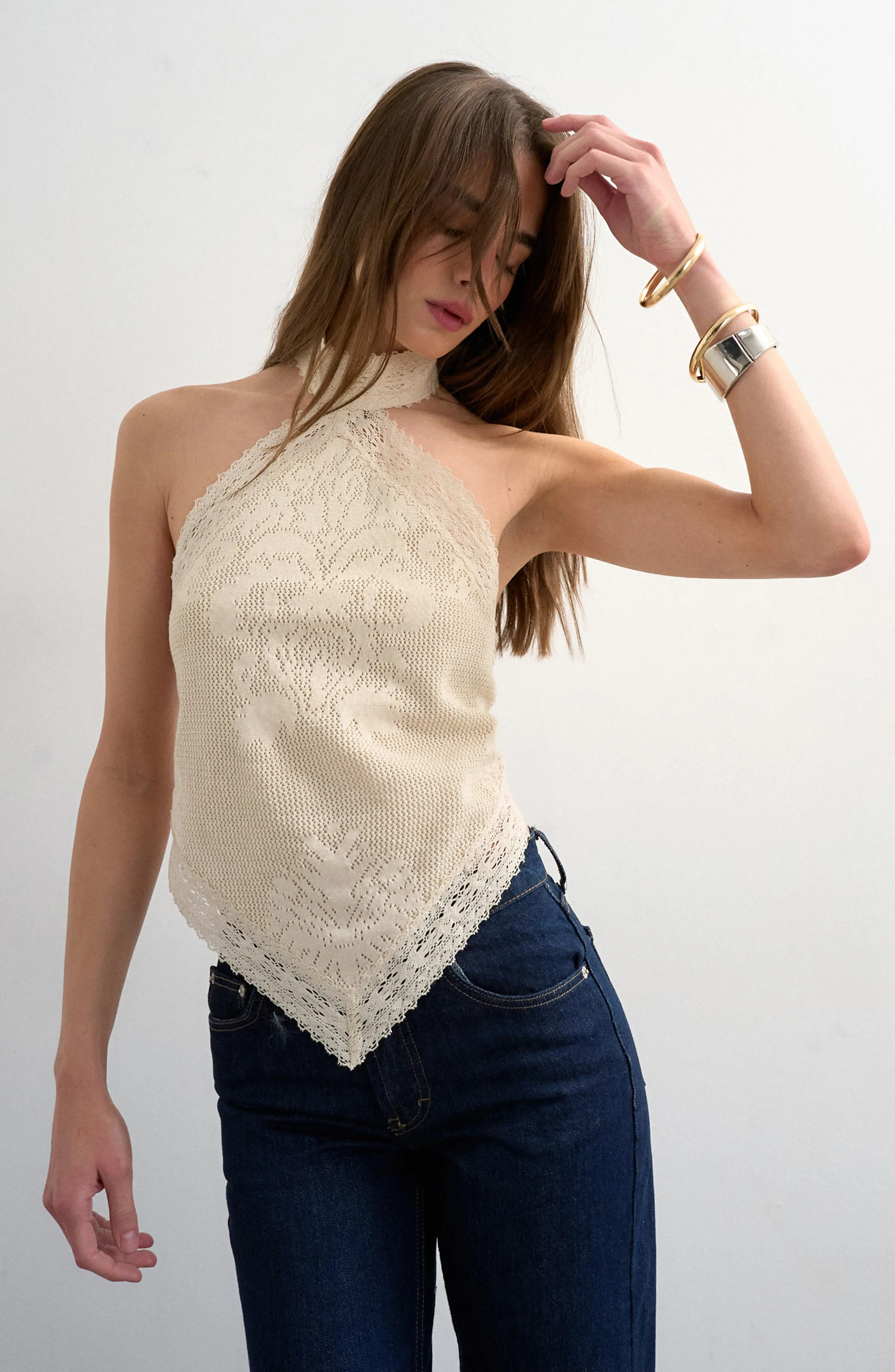 Topshop Knitted Bandana Halter Top in Ivory at Nordstrom, Size 8 | Nordstrom