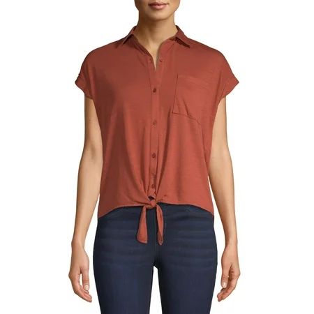 No Boundaries - No Boundaries Juniors' Button Down Tie Front Shirt - Walmart.com | Walmart (US)