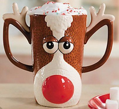Reindeer Face Holiday Mug w/ Red Nose and Antlers | Amazon (US)