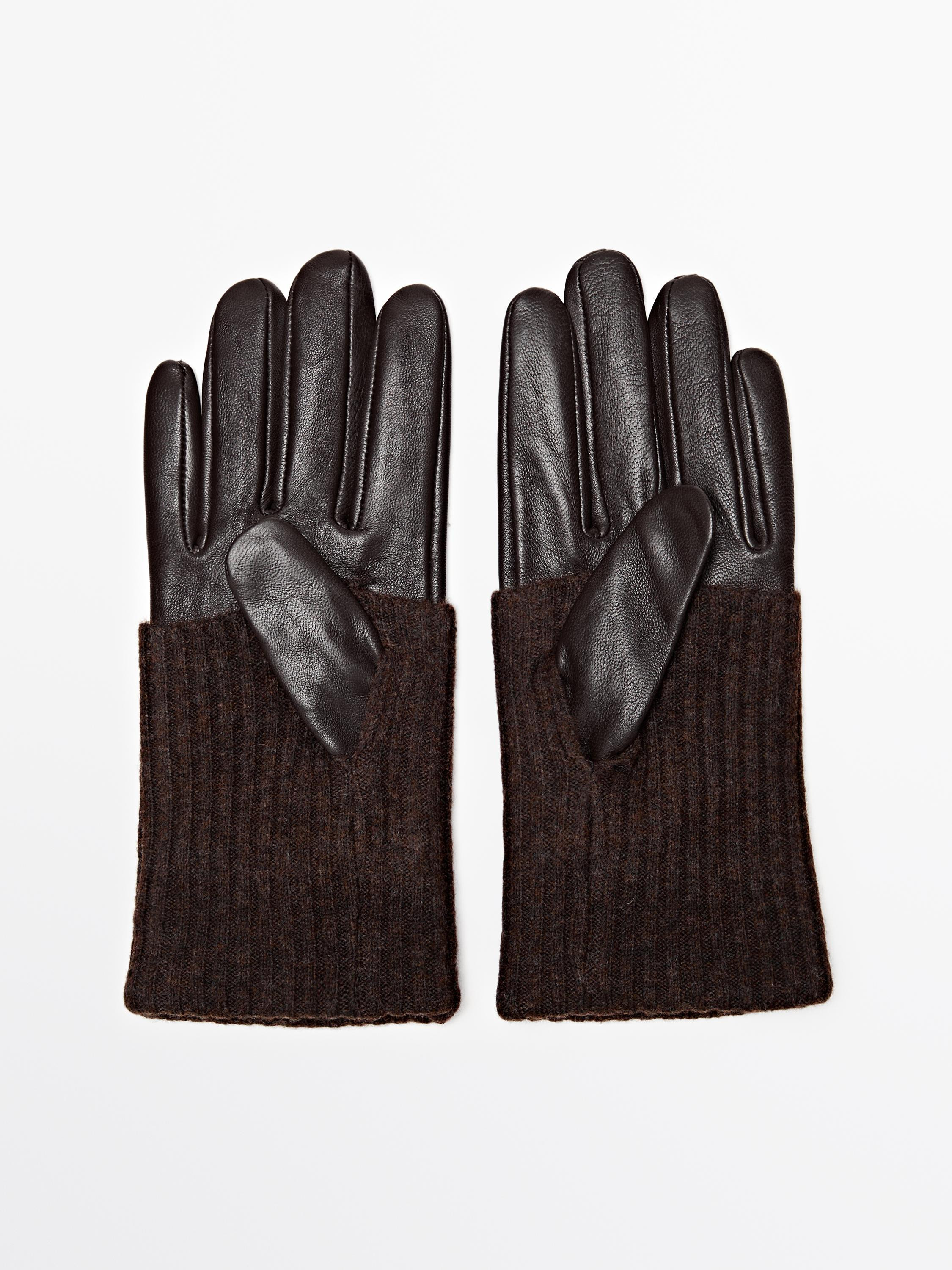 Contrast nappa leather and knit gloves | Massimo Dutti US