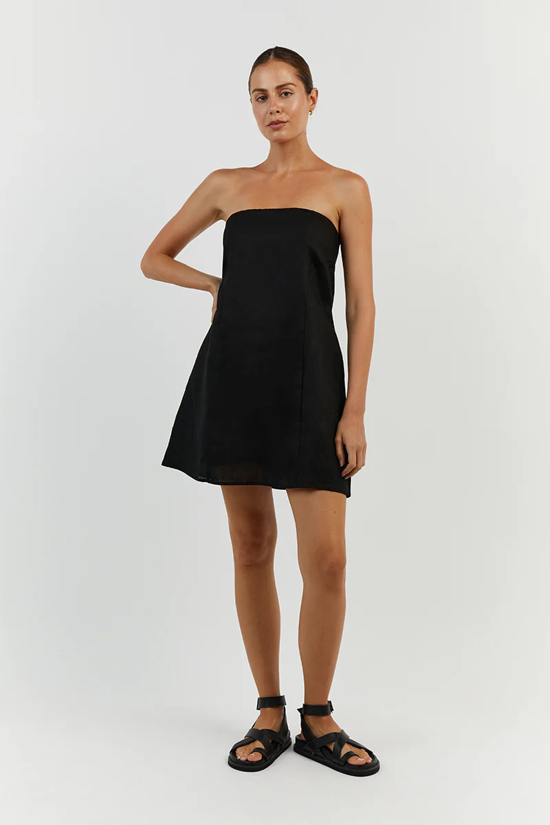 DAPHNE BLACK LINEN MINI DRESS | DISSH