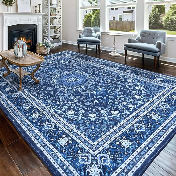 8 x 10 Area Rugs for Living Room, Washable Bedroom Large Rug Blue | Amazon (US)