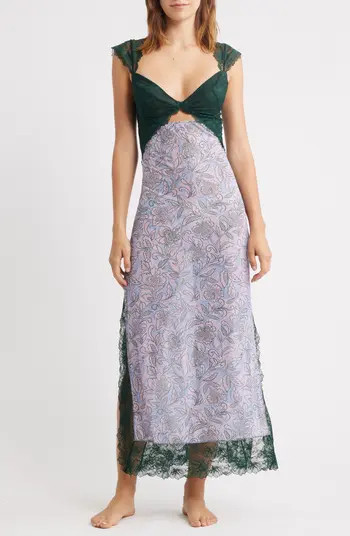 Suddenly Fine Floral Print Cutout Lace Trim Nightgown | Nordstrom