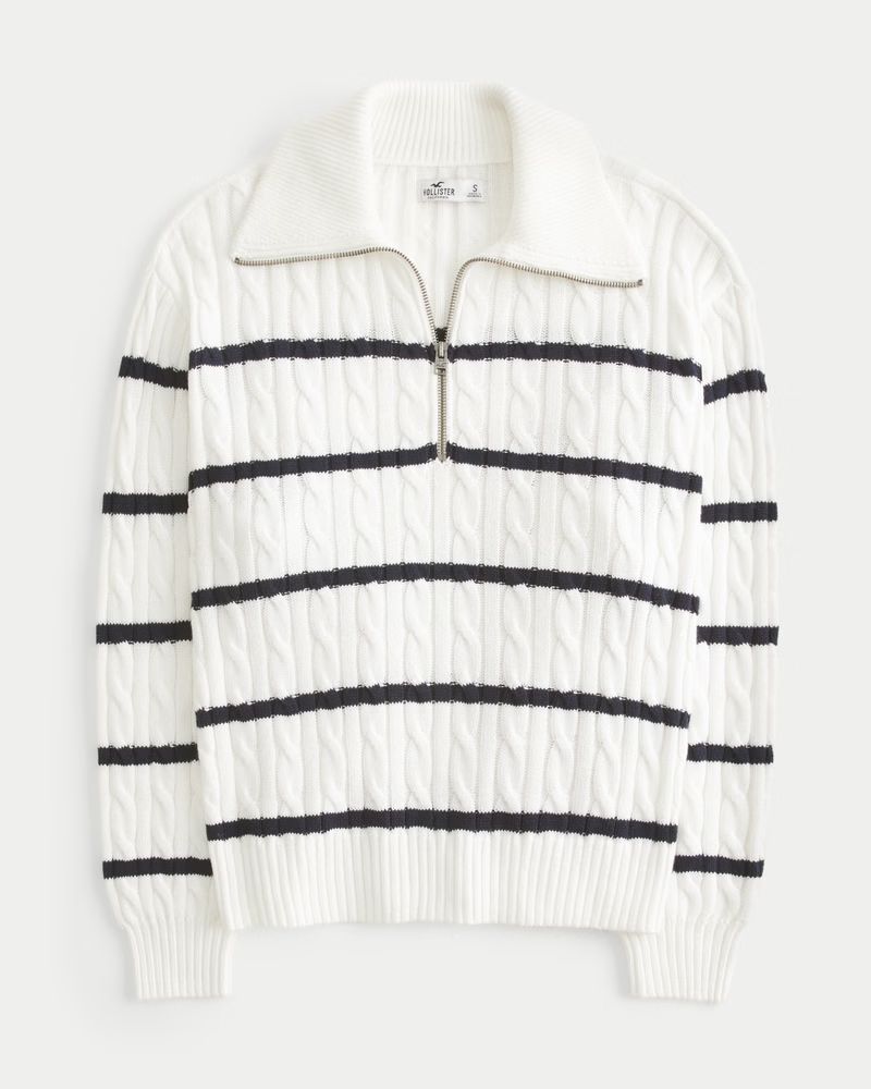 Oversized Cable-Knit Half-Zip Sweater | Hollister (US)