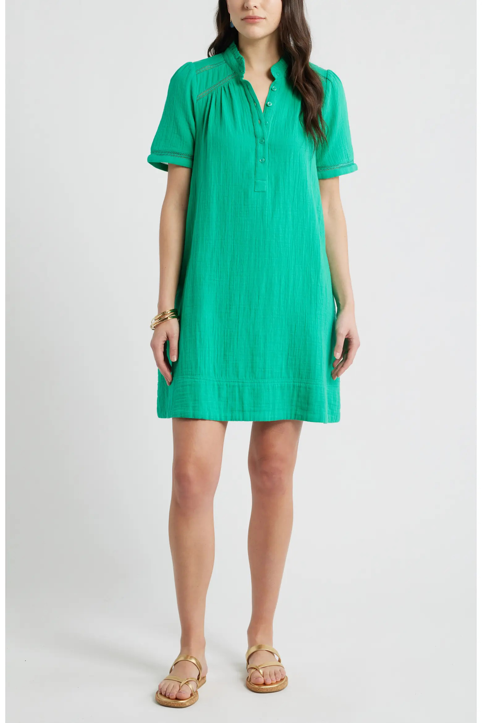 Ruffle Embroidered Inset Cotton Shift Dress (Women) | Nordstrom | Nordstrom