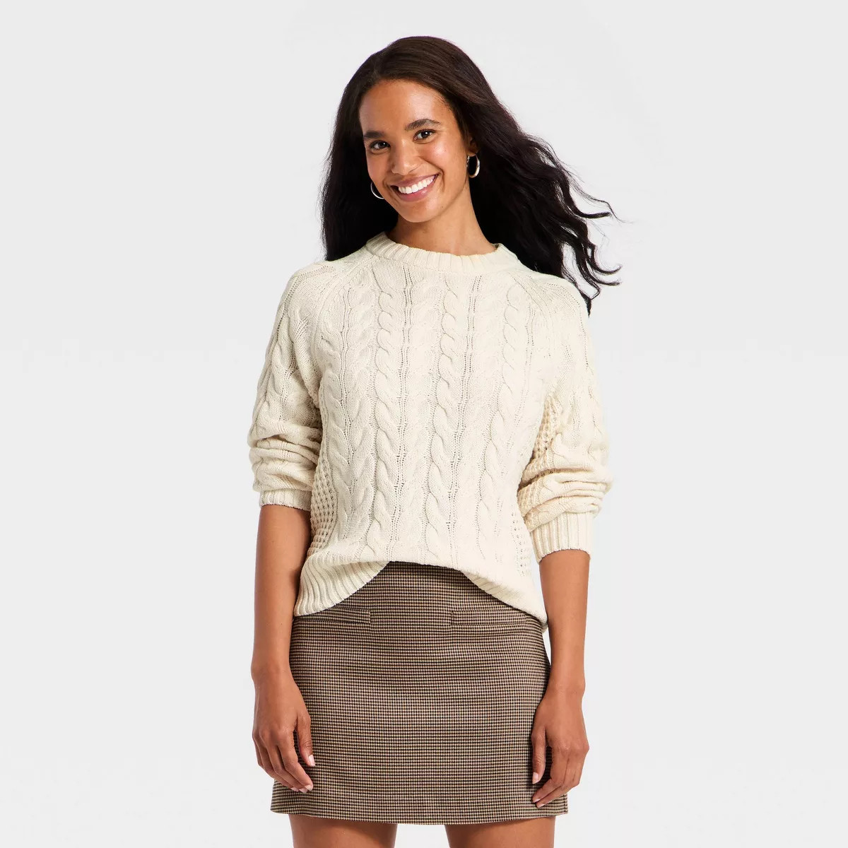 Women's Long Sleeve Round Neck Cable Sweater - A New Day™ | Target