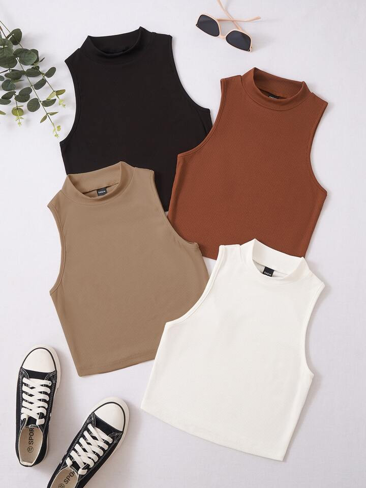 SHEIN Essnce 4 Stücke Einfarbiges Tank Top | SHEIN