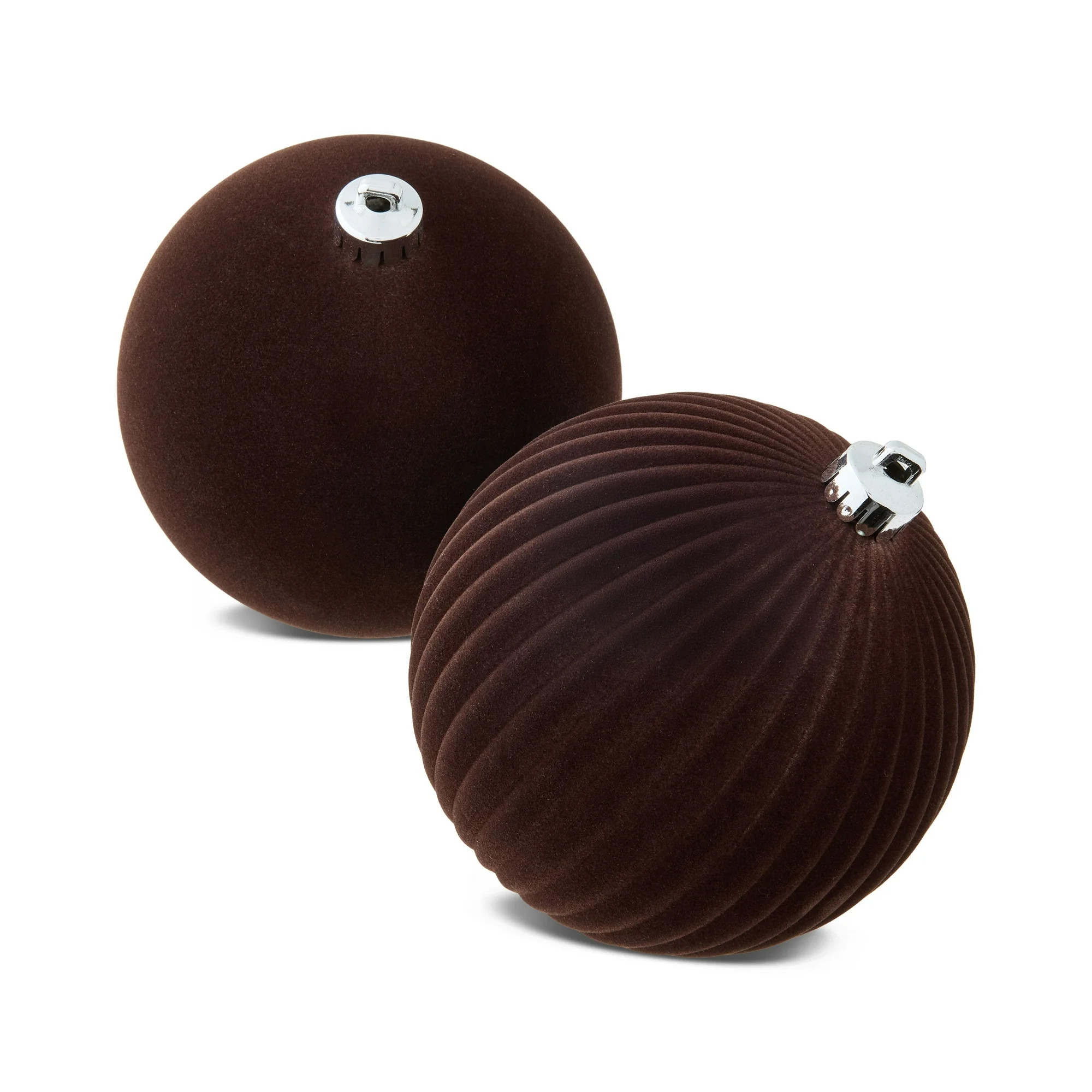 Dark Brown Flocked Jumbo Shatterproof Christmas Ornaments, 5.9", 2 Count, by Holiday Time | Walmart (US)