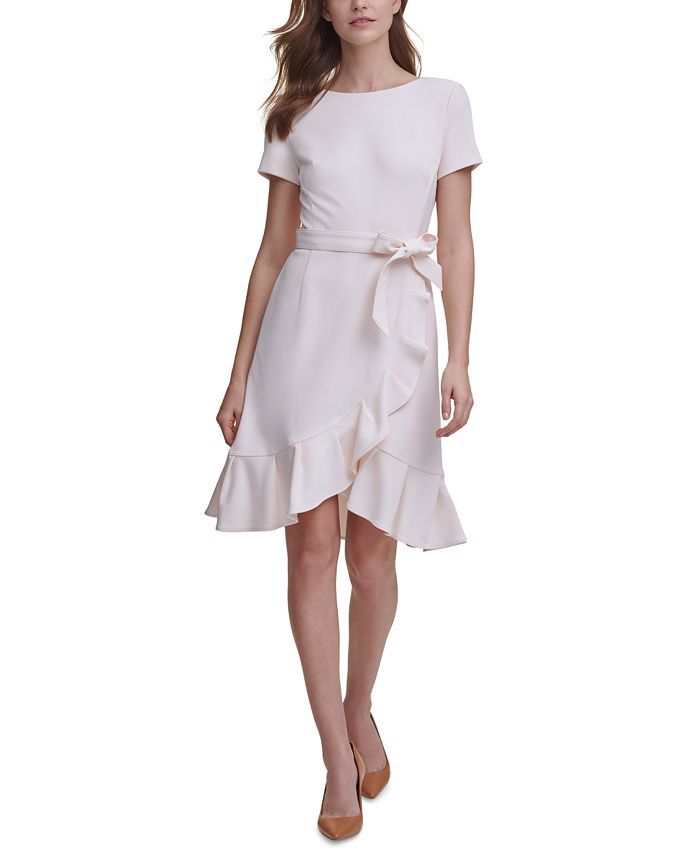 Calvin Klein Ruffled Tulip-Hem Crepe Dress & Reviews - Dresses - Women - Macy's | Macys (US)