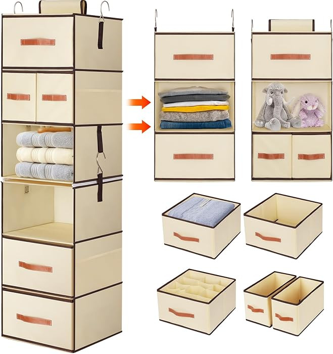 Hanging Closet Organizer 6-Shelf, Upgrade Hanging Shelves for Closet with 5 Removable Drawers & S... | Amazon (US)