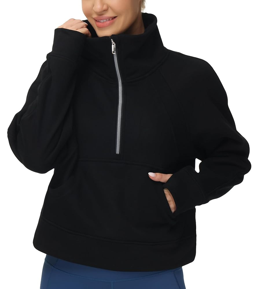 THE GYM PEOPLE Womens' Half Zip Pullover Fleece Stand Collar Crop Sweatshirt with Pockets Thumb H... | Amazon (US)