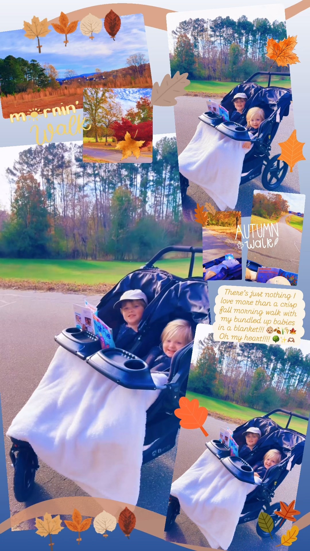 There’s just nothing I love more than a crisp fall morning walk with my bundled up babies in a blanket!!! 👶🏼🍂🌾🍁 Oh my heart!!!! 🌳✨🫶🏽