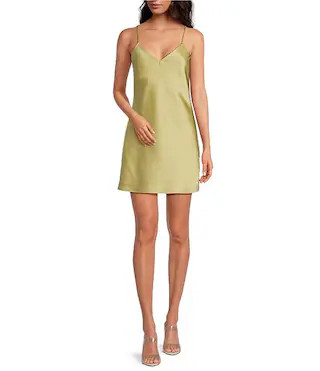 Vanessa Satin V-Neck Sleeveless Mini Slip Dress | Dillard's