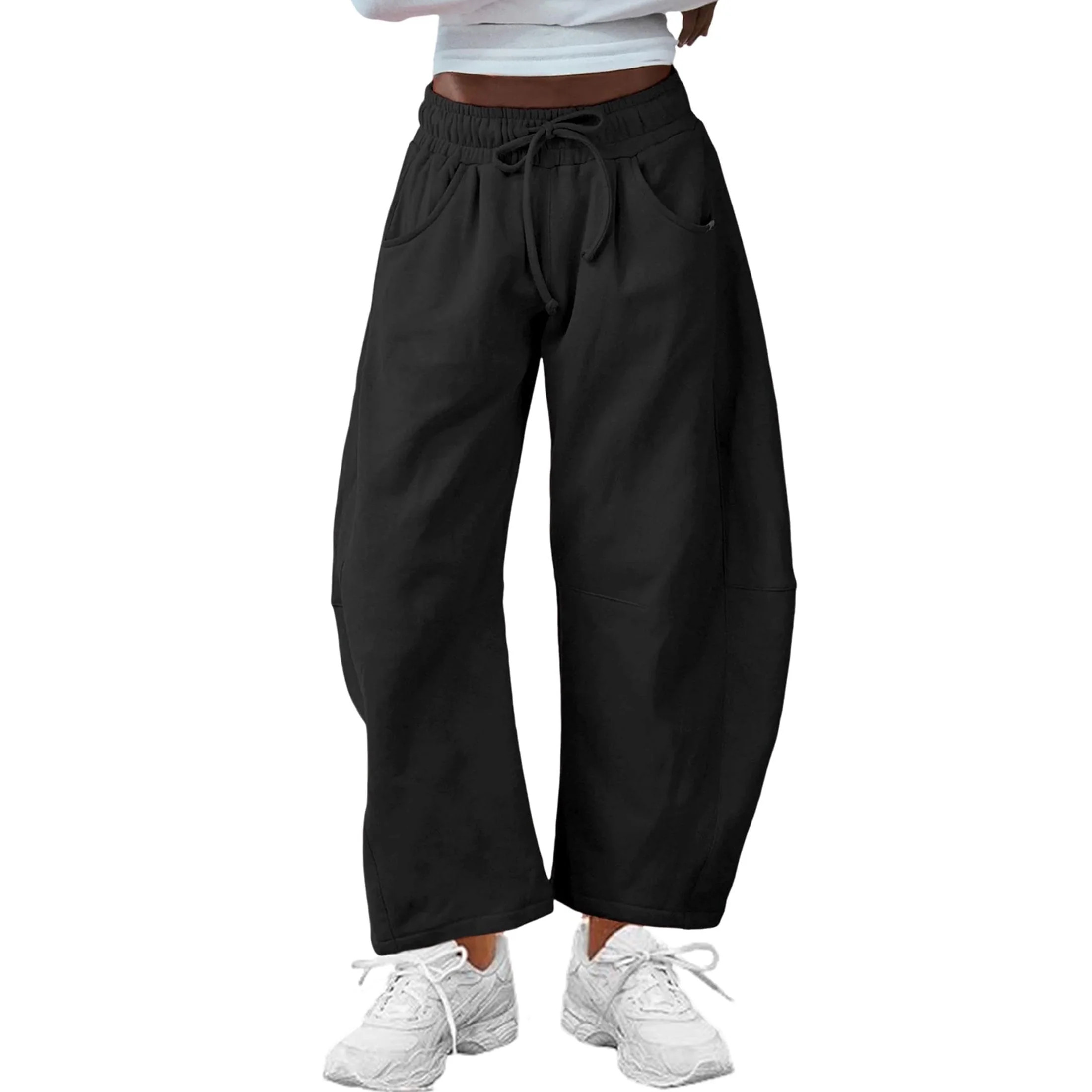 PUWEI Women's Barrel Leg Sweatpants High Waist Wide Leg Joggers Soft Lounge Pants with Pockets | Walmart (US)