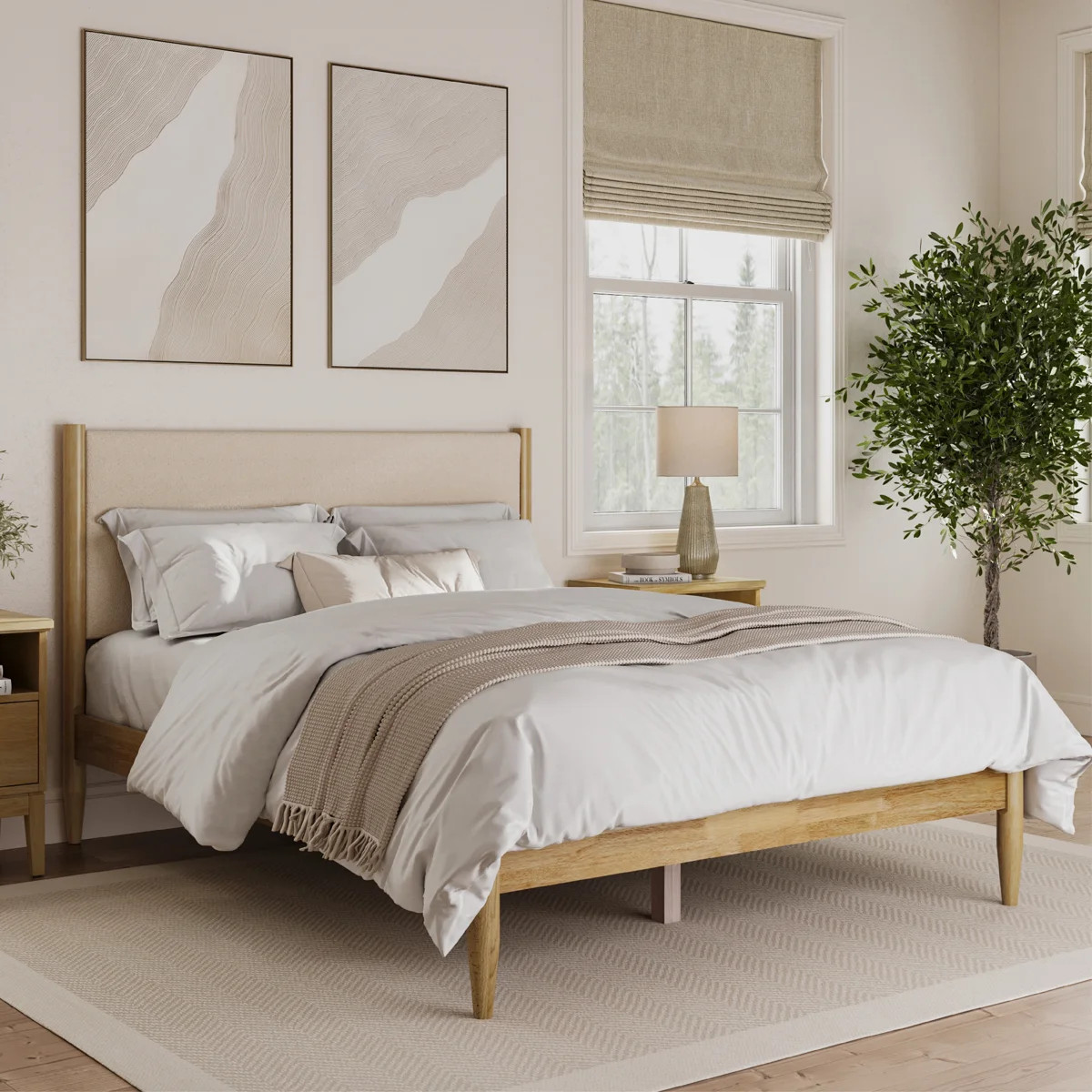 Besan Solid Wood Upholstered Headboard Boucle Bed Frame | Wayfair North America